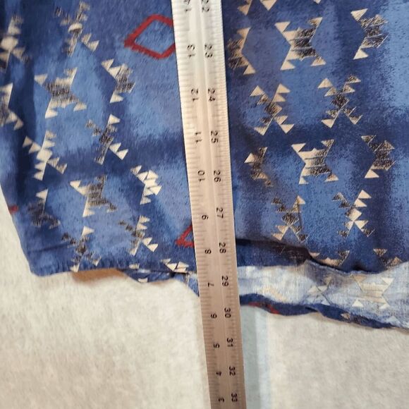 Wrangler Shirt Men Blue Aztec Print Cowboy Western Collar Pearl Snap Button Down - Picture 4 of 9